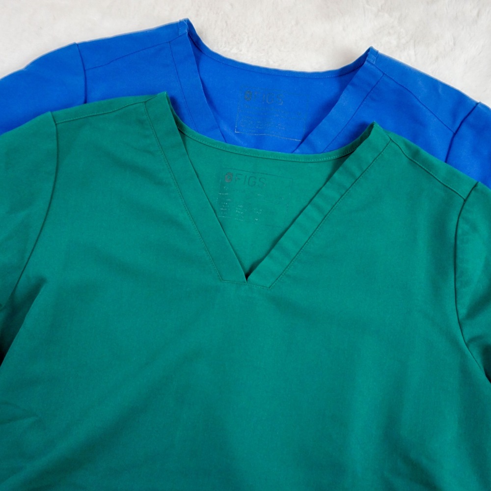 Two FIGS Scrub Top Women's V-Neck Medical Uniform Workwear Green Blue SP